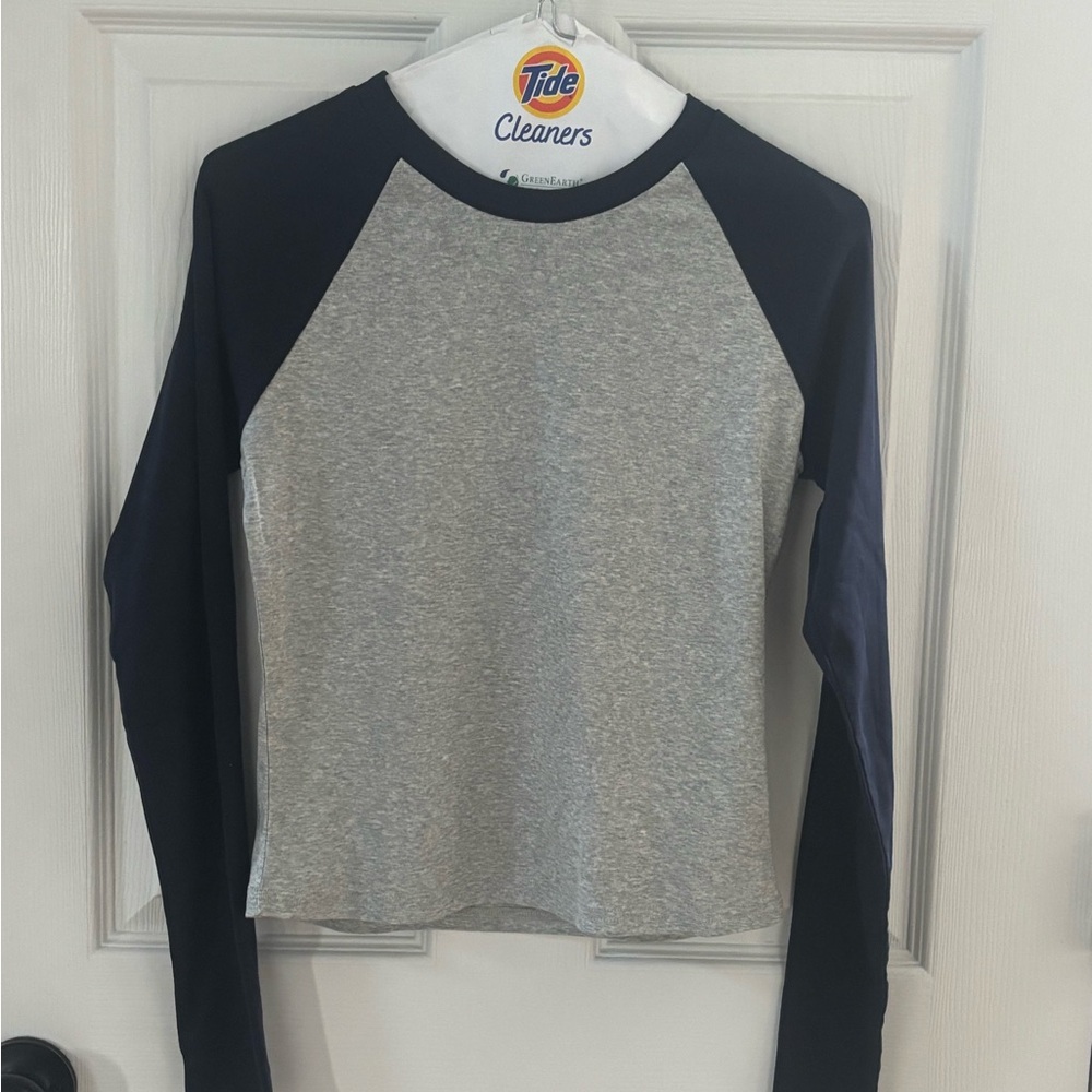 Edikted - Grey & Navy Raglan Long Sleeve Tee